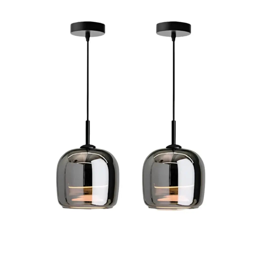 Pendant Light with Hand-Blown Smoked Glass Bell Shade and LED