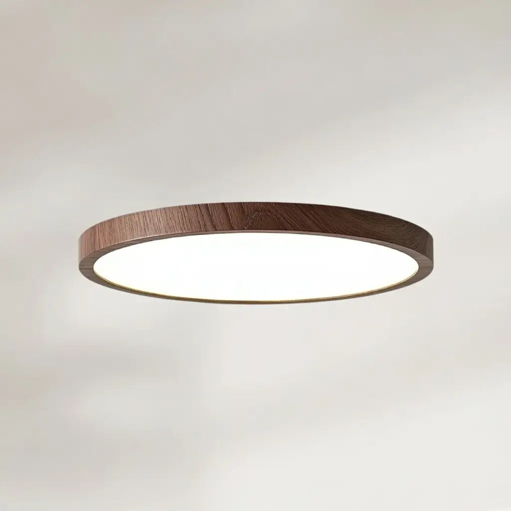 LED Oyster Light with Wood-Grain Frame Ultra-Thin Flush Mount Ceiling Light