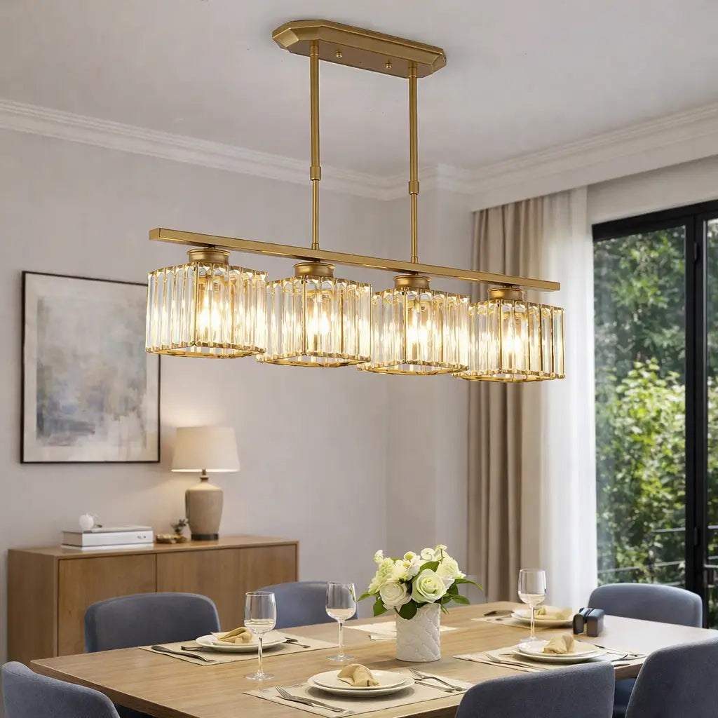 Linear Pendant Light with Faceted Glass Shades and Adjustable Height for Kitchen Island