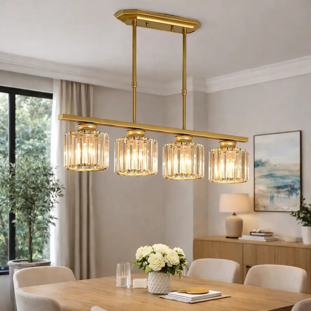 Linear Pendant Light with Faceted Glass Shades and Adjustable Height for Kitchen Island