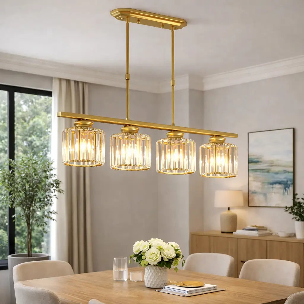 Linear Pendant Light with Faceted Glass Shades and Adjustable Height for Kitchen Island