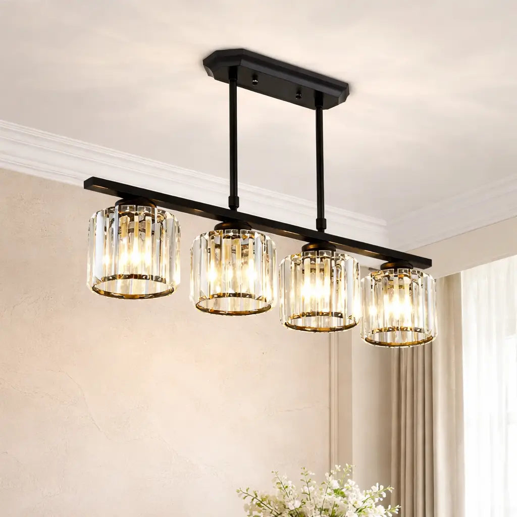Linear Pendant Light with Faceted Glass Shades and Adjustable Height for Kitchen Island