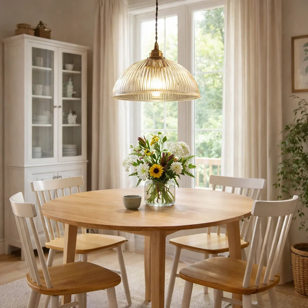 Greer Pendelleuchte im Landhausstil mit geripptem Glasdom