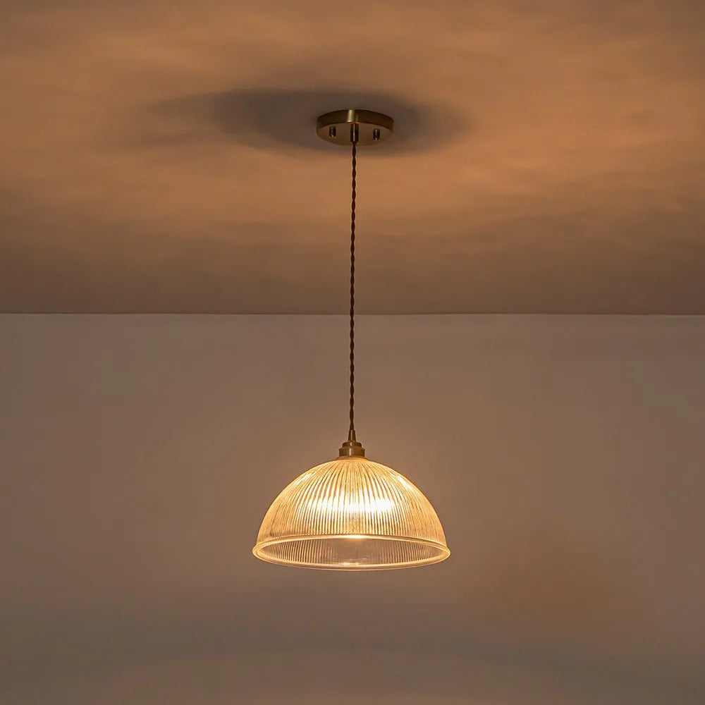 Greer Pendelleuchte im Landhausstil mit geripptem Glasdom