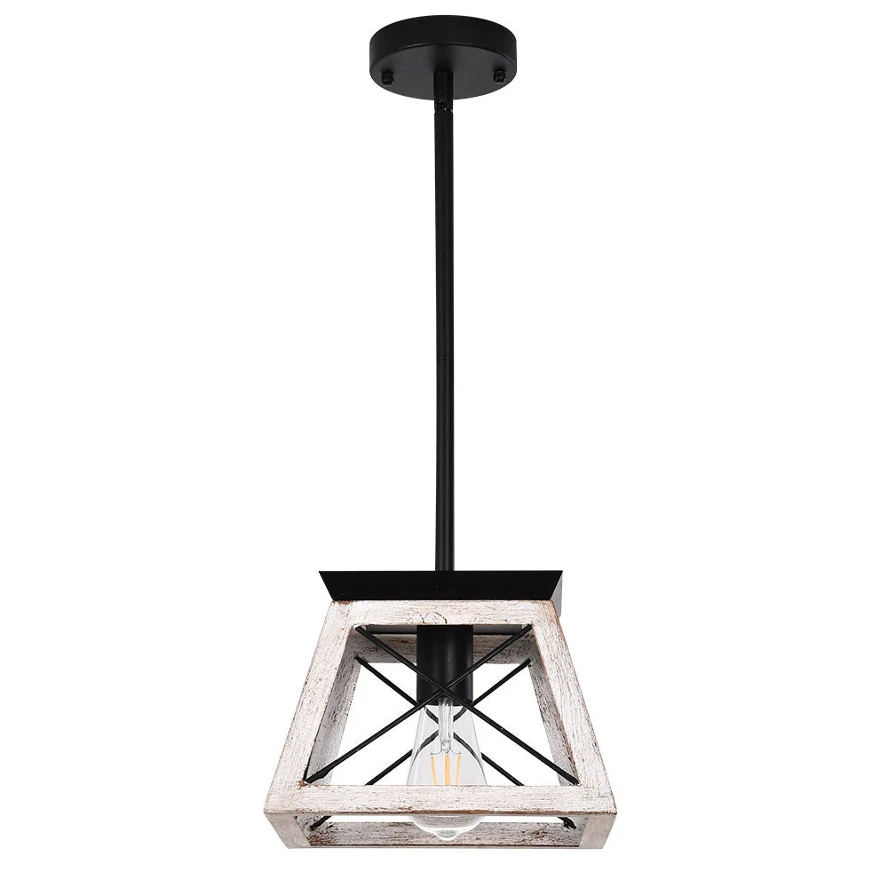 Pendant Light with Rustic Metal Square Frame and Adjustable Suspension