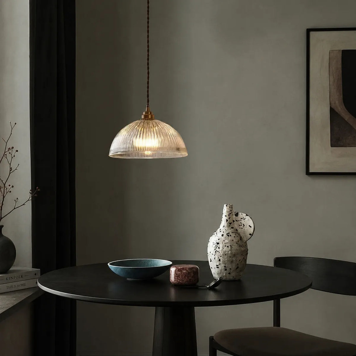 Greer Farmhouse Ribbed Glass Dome Pendant Light