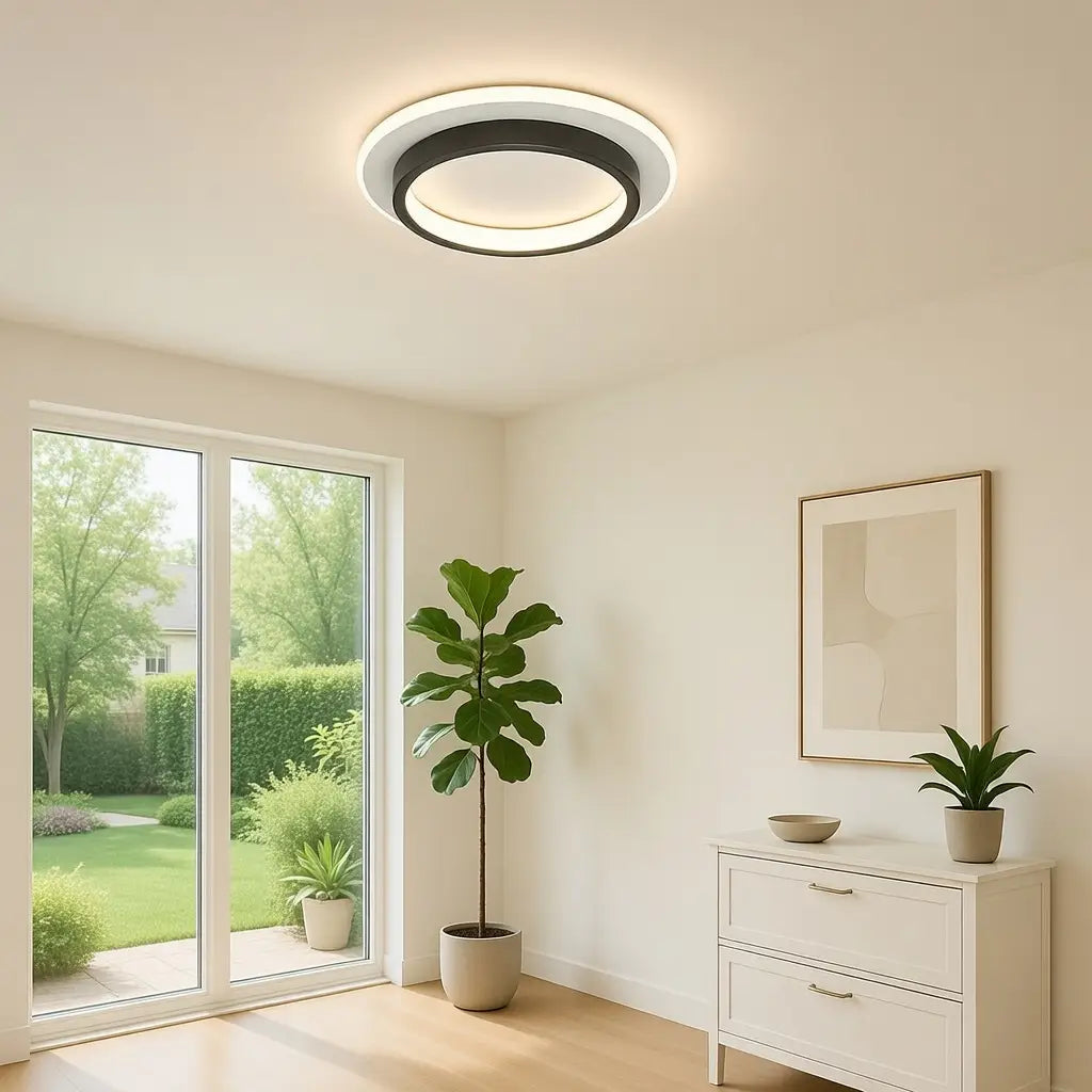 Plafonnier LED avec anneau lumineux et double éclairage