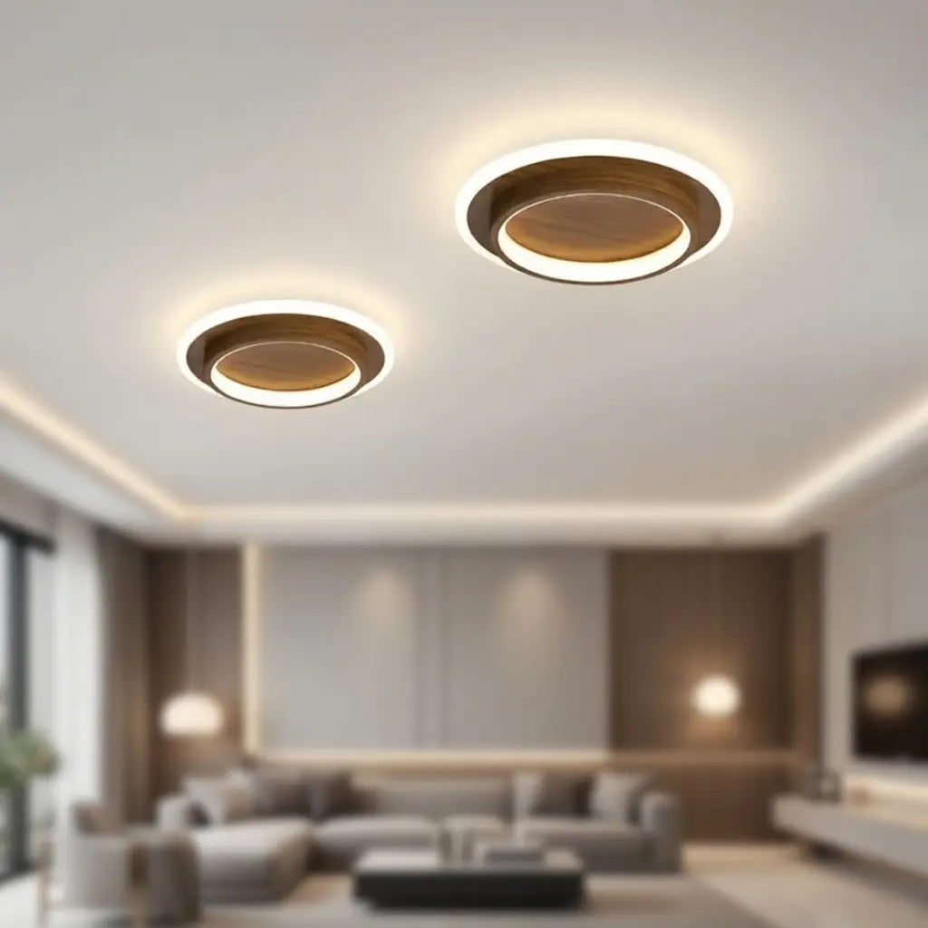 Plafoniera LED a conchiglia con anello luminoso e illuminazione a doppio strato, aderente al soffitto