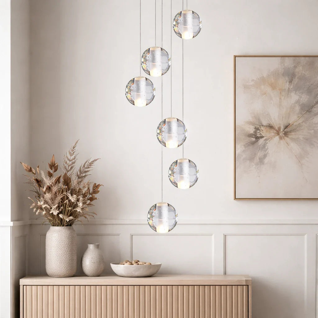 Pendant Light with Crystal Glass Water Drop Shades and Chrome Finish