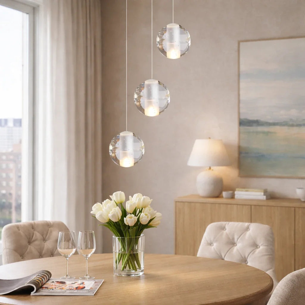 Pendant Light with Crystal Glass Water Drop Shades and Chrome Finish