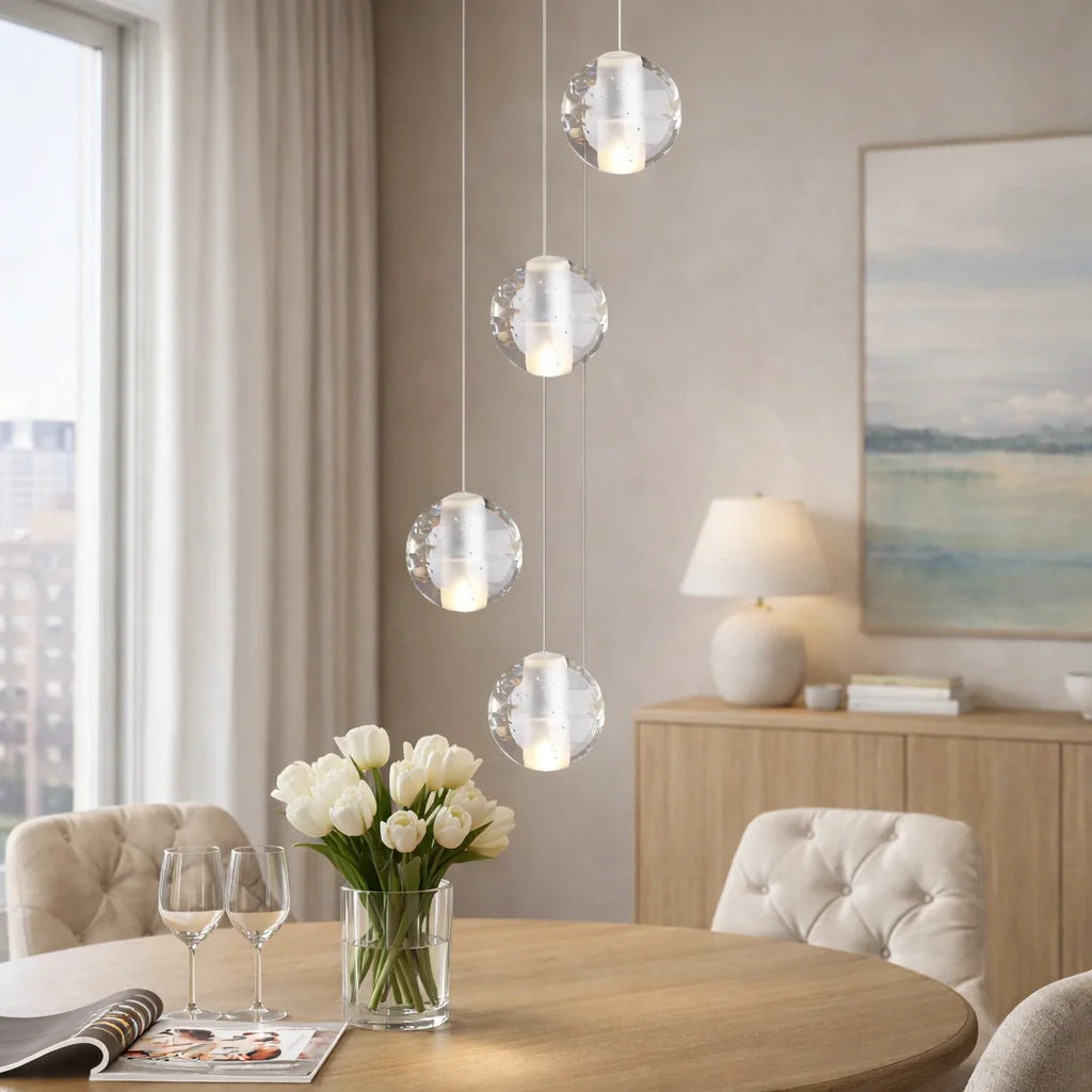 Pendant Light with Crystal Glass Water Drop Shades and Chrome Finish
