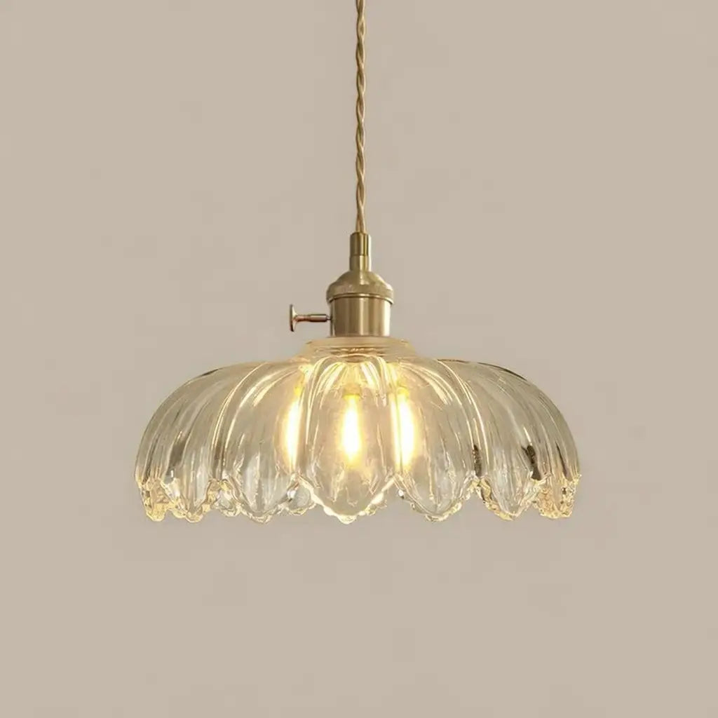 Pendant Light with Fluted Glass Shade and Brass Fixture for Dining Room Kitchen Island