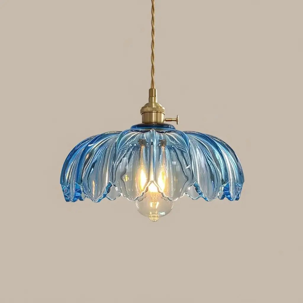 Pendant Light with Fluted Glass Shade and Brass Fixture for Dining Room Kitchen Island