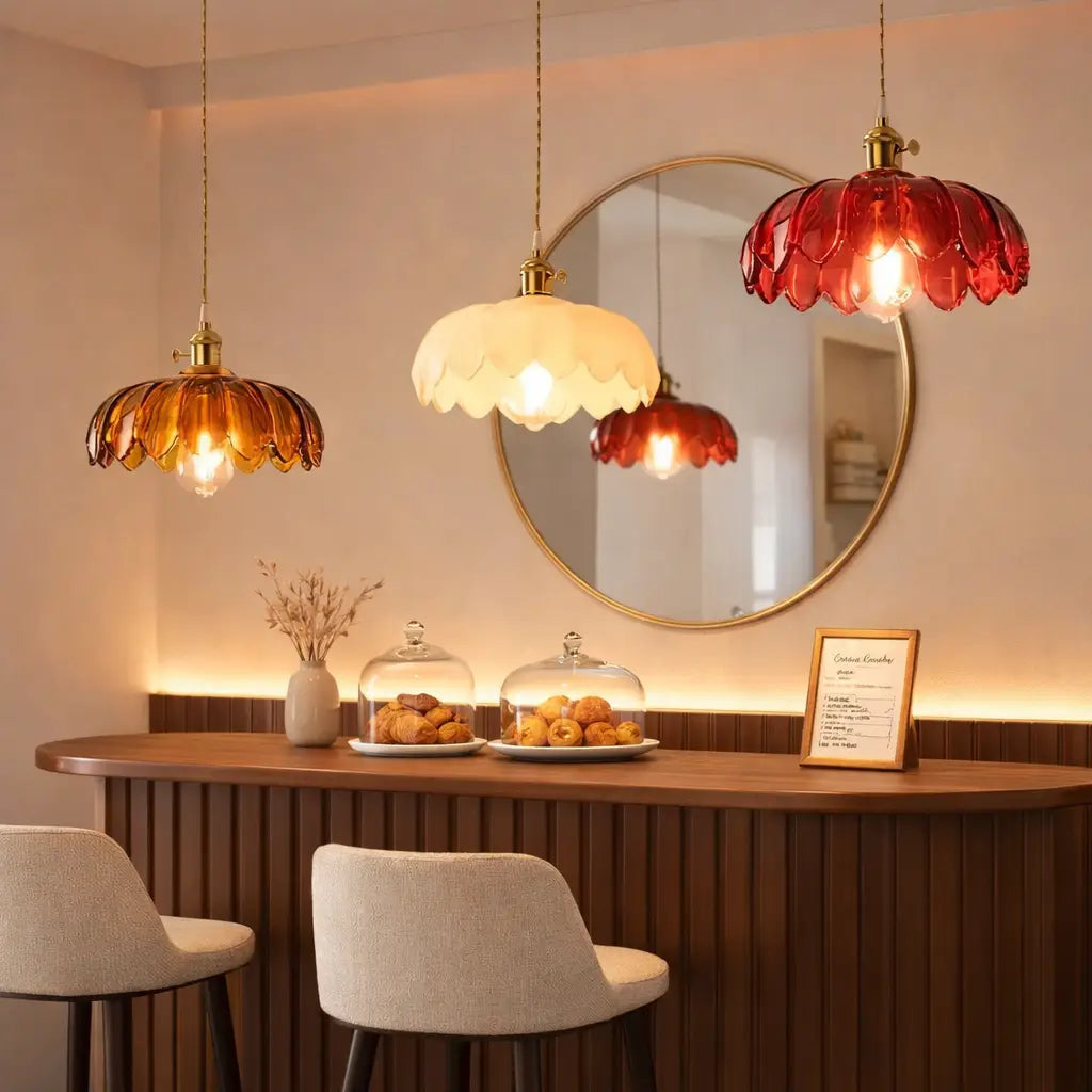 Pendant Light with Fluted Glass Shade and Brass Fixture for Dining Room Kitchen Island
