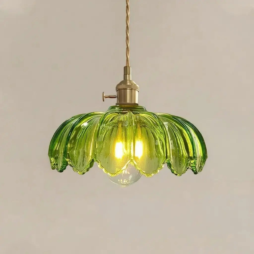 Pendant Light with Fluted Glass Shade and Brass Fixture for Dining Room Kitchen Island