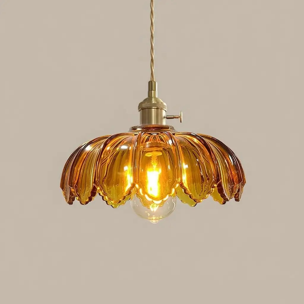 Pendant Light with Fluted Glass Shade and Brass Fixture for Dining Room Kitchen Island