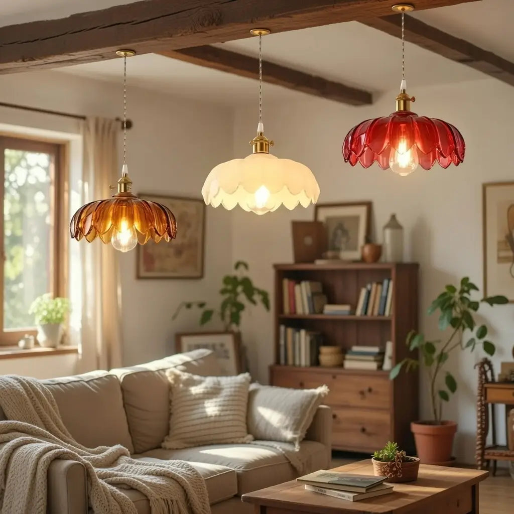 Pendant Light with Fluted Glass Shade and Brass Fixture for Dining Room Kitchen Island