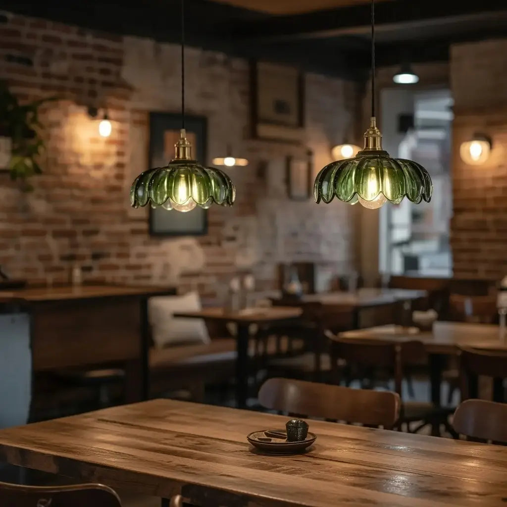 Pendant Light with Fluted Glass Shade and Brass Fixture for Dining Room Kitchen Island