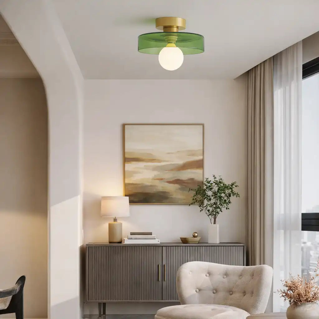 Oyster Light with Bauhaus Glass Shade Flush Mount Ceiling Light for Kitchen