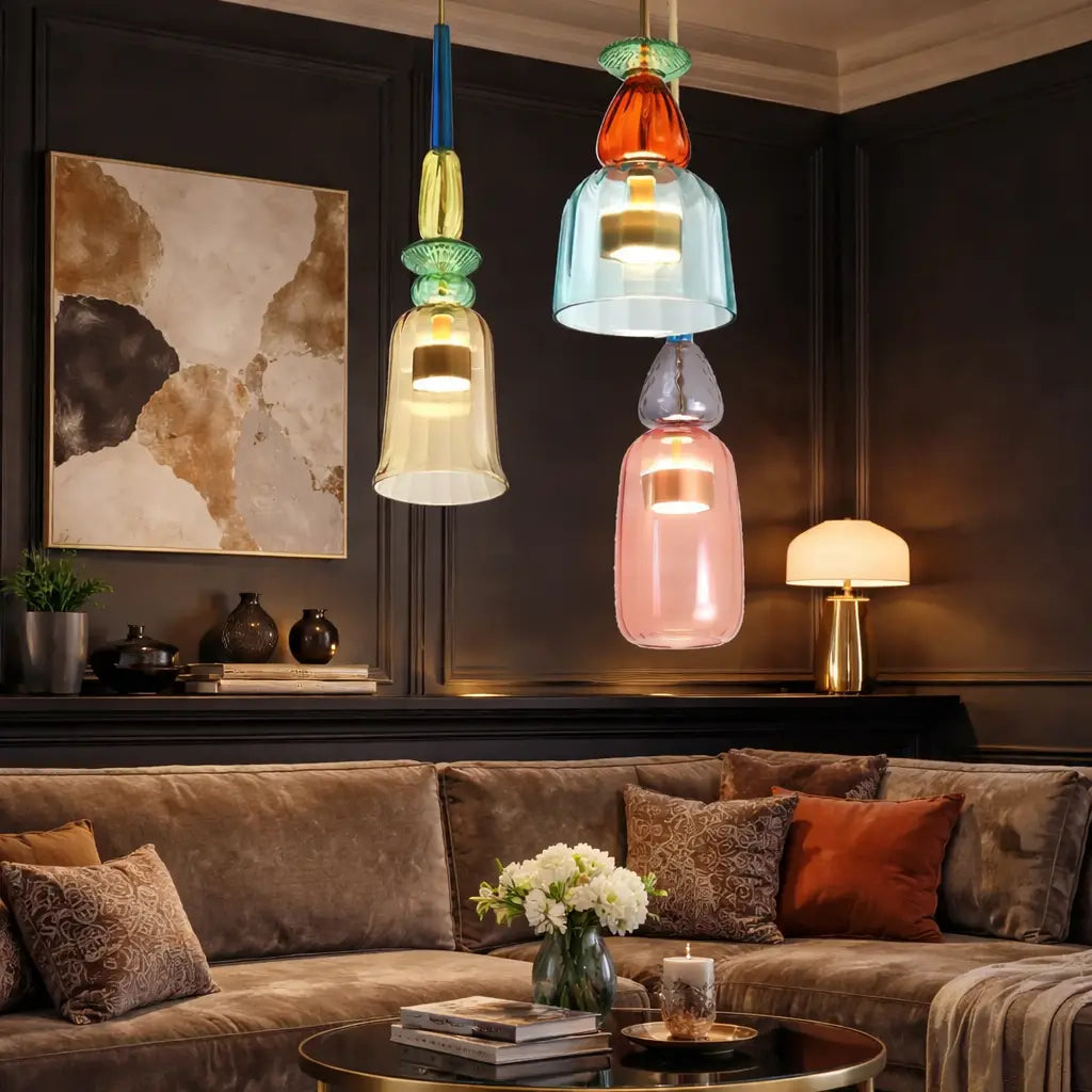 Pendelleuchte mit gestapeltem Glas und LED-Beleuchtung für Küche und Esszimmer