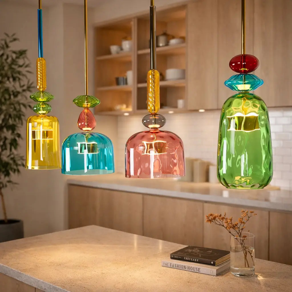 Pendelleuchte mit gestapeltem Glas und LED-Beleuchtung für Küche und Esszimmer