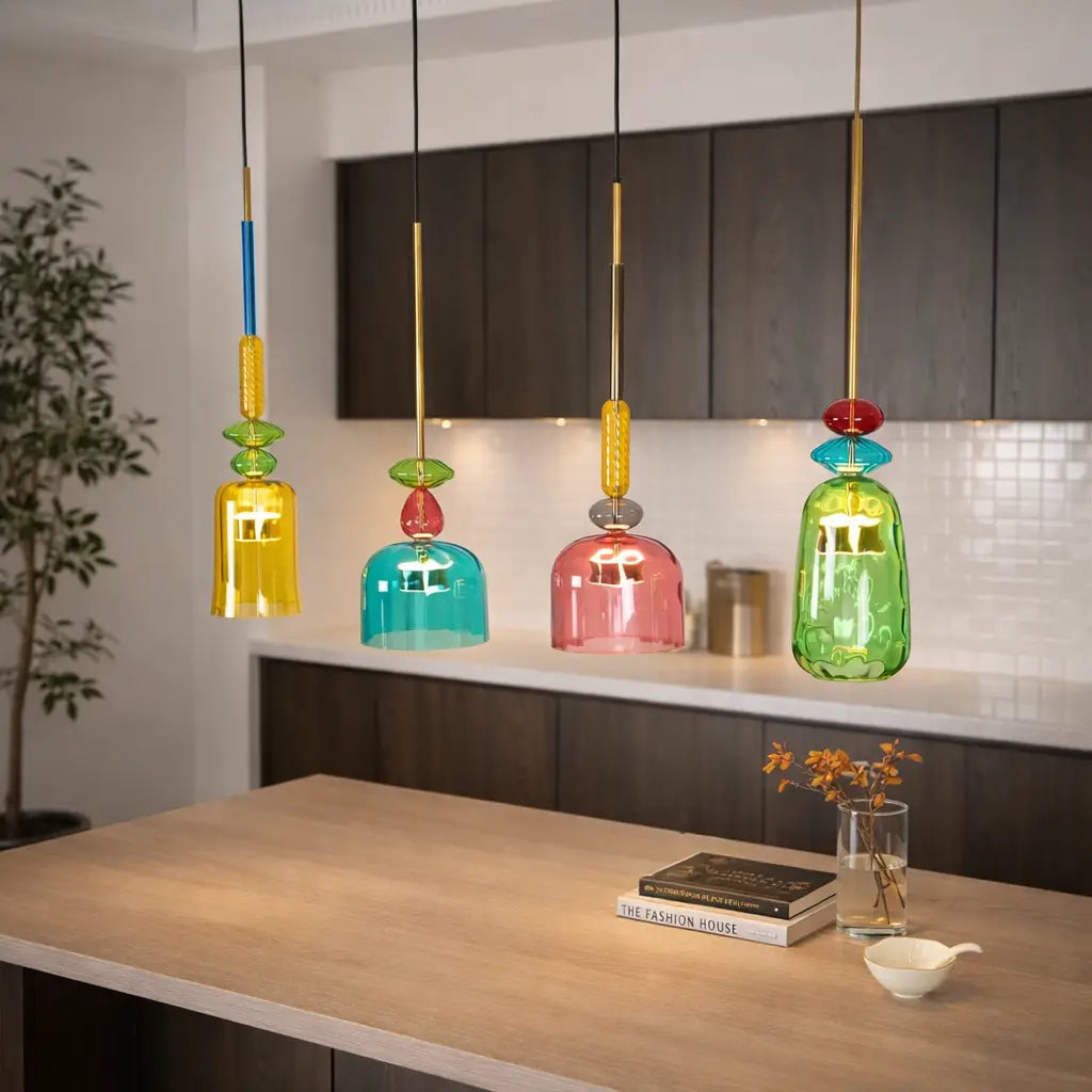 Pendant Light with Stacked Glass and LED for Kitchen Dining Room Lighting