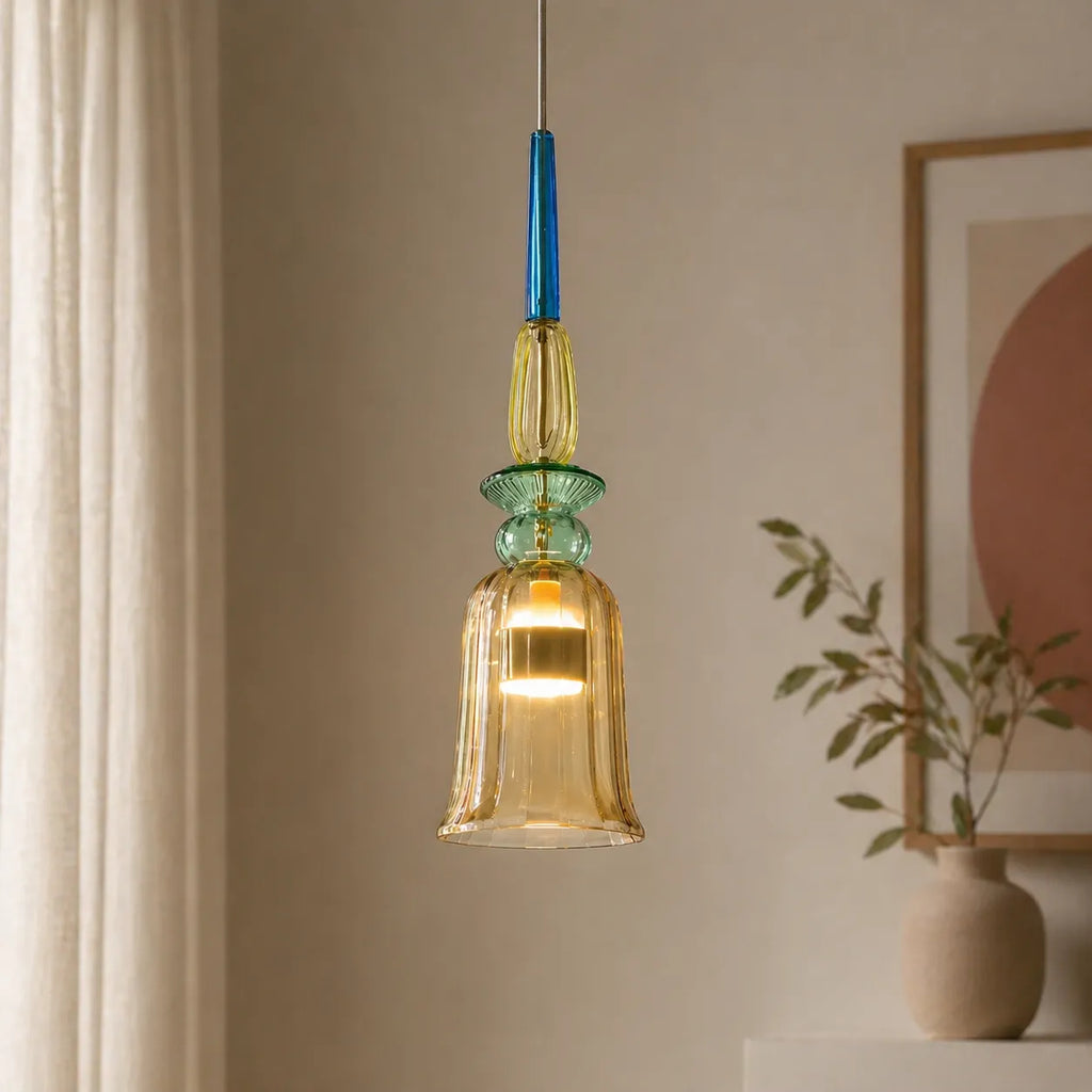 Pendant Light with Stacked Glass and LED for Kitchen Dining Room Lighting