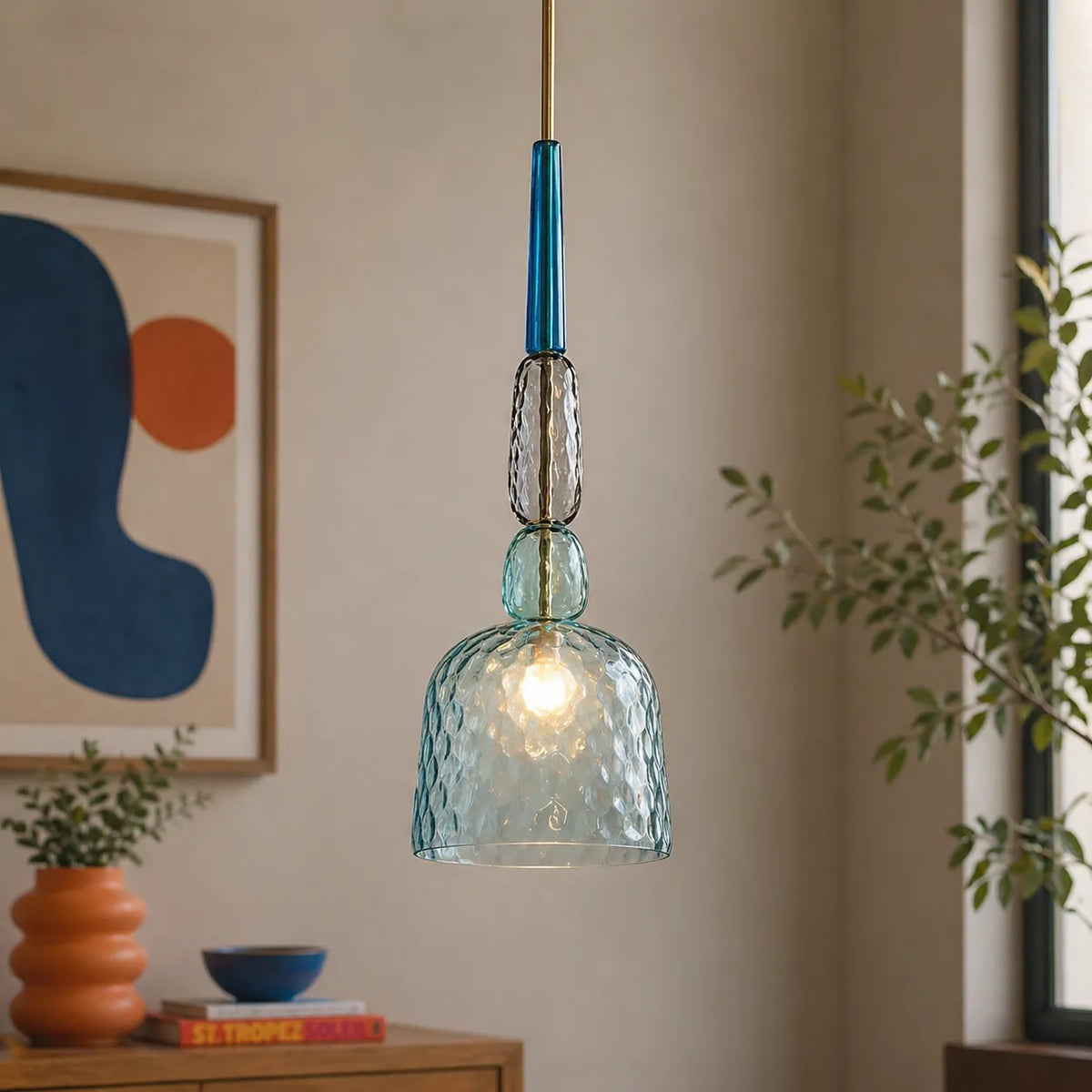 Pendelleuchte mit gestapeltem Glas und LED-Beleuchtung für Küche und Esszimmer