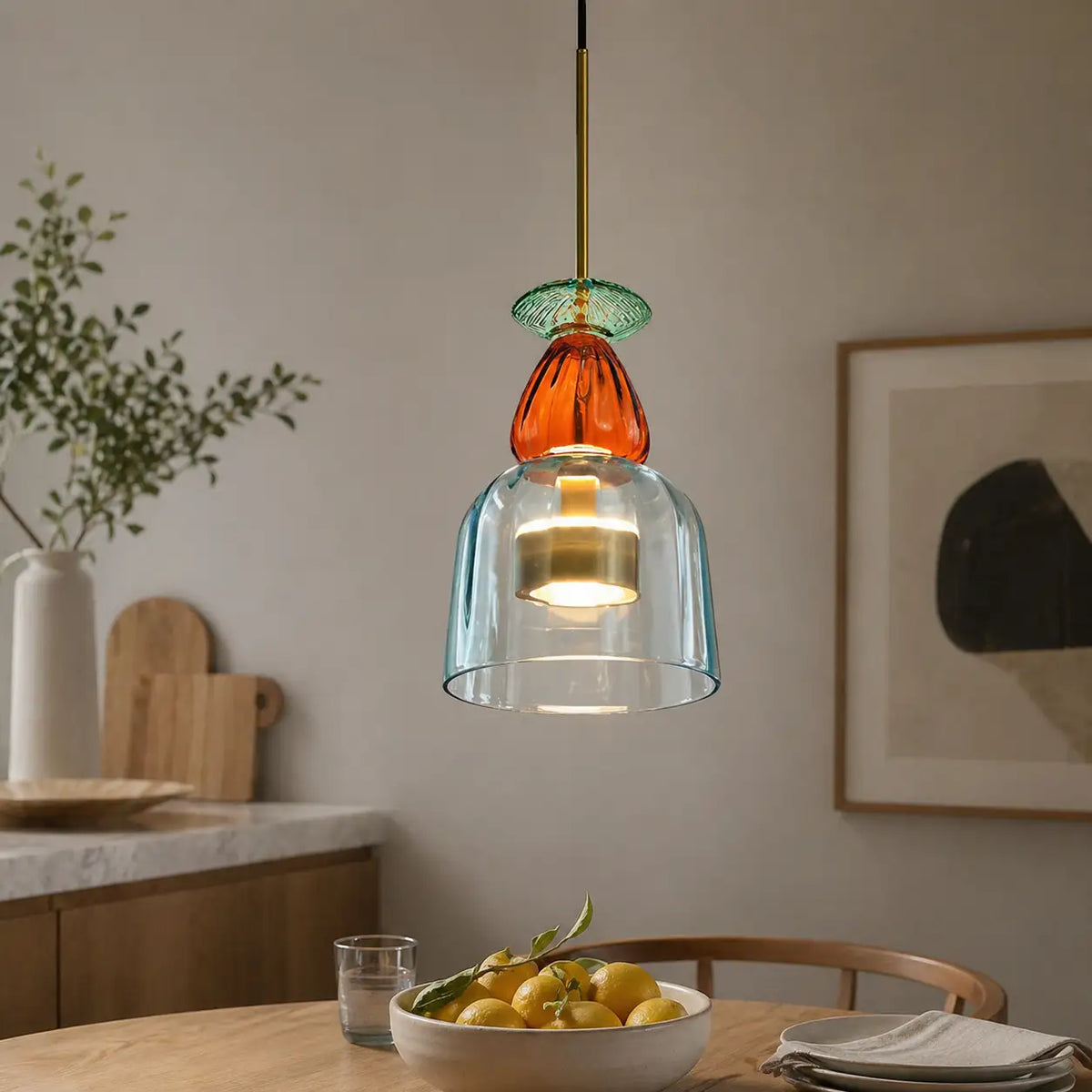 Pendelleuchte mit gestapeltem Glas und LED-Beleuchtung für Küche und Esszimmer