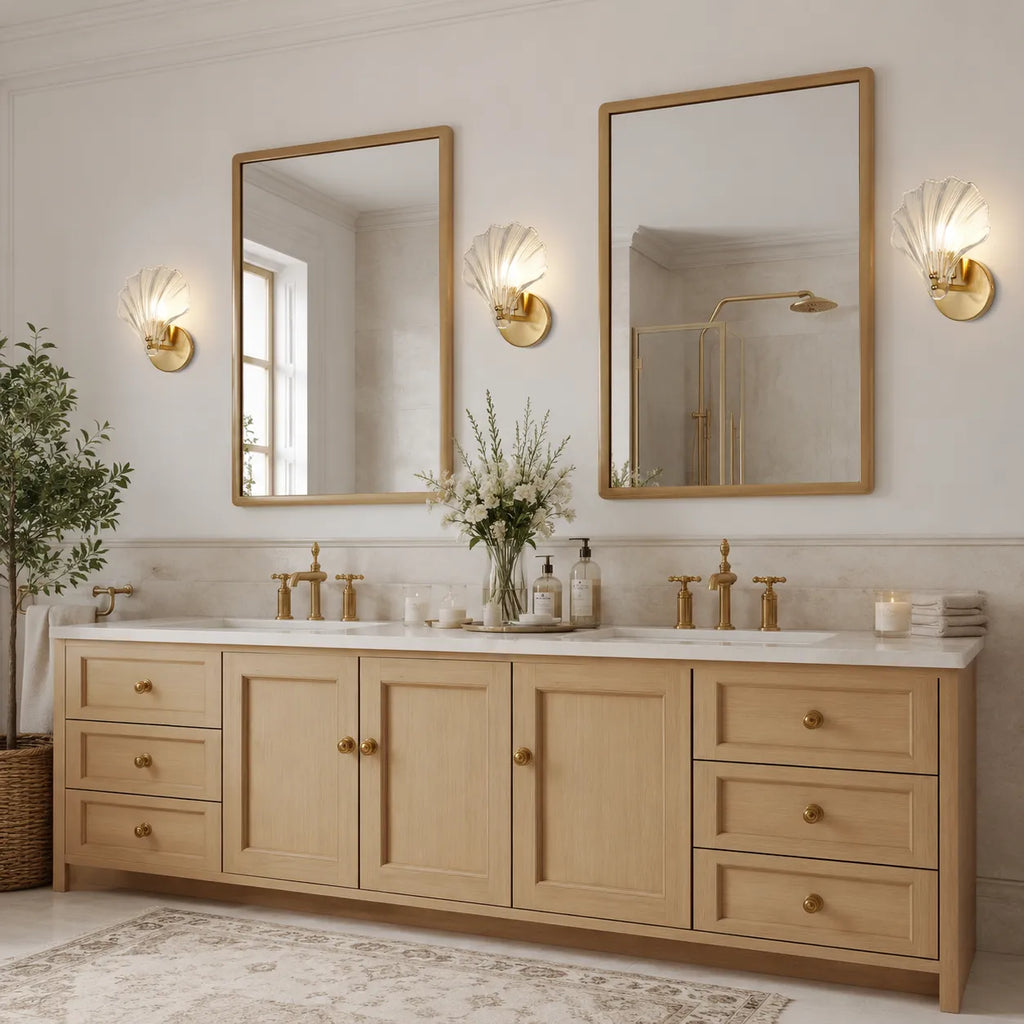 Lounge Wall Lights with Seashell Glass and Brass Accent Modern Sconce