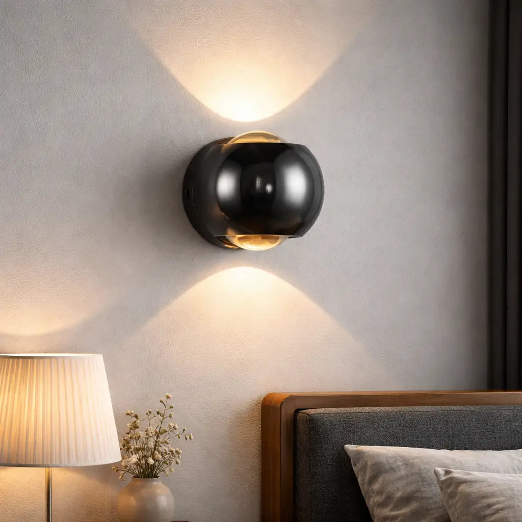 Aplique de pared con diseño de reloj de arena de cristal y proyección de luz hacia arriba y hacia abajo