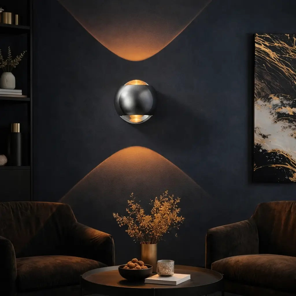 Aplique de pared con diseño de reloj de arena de cristal y proyección de luz hacia arriba y hacia abajo