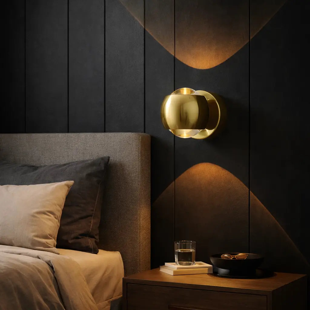 Aplique de pared con diseño de reloj de arena de cristal y proyección de luz hacia arriba y hacia abajo