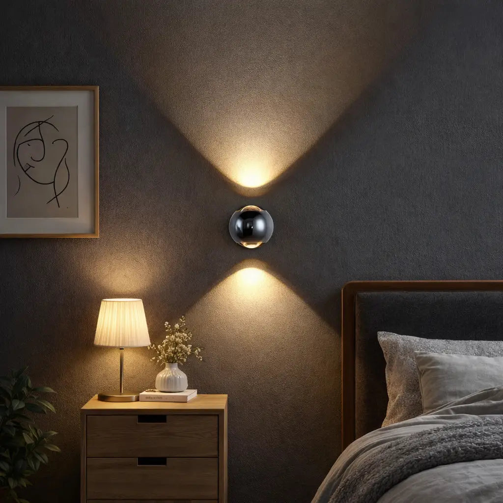 Aplique de pared con diseño de reloj de arena de cristal y proyección de luz hacia arriba y hacia abajo