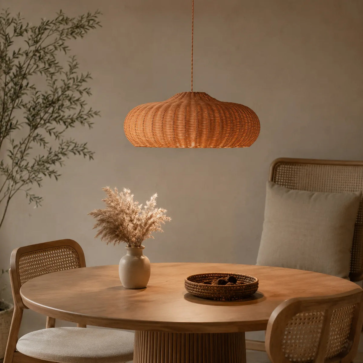 Handgeflochtene Rattan-Pendelleuchte mit verstellbarer Aufhängung für Esszimmer und Wohnbereich