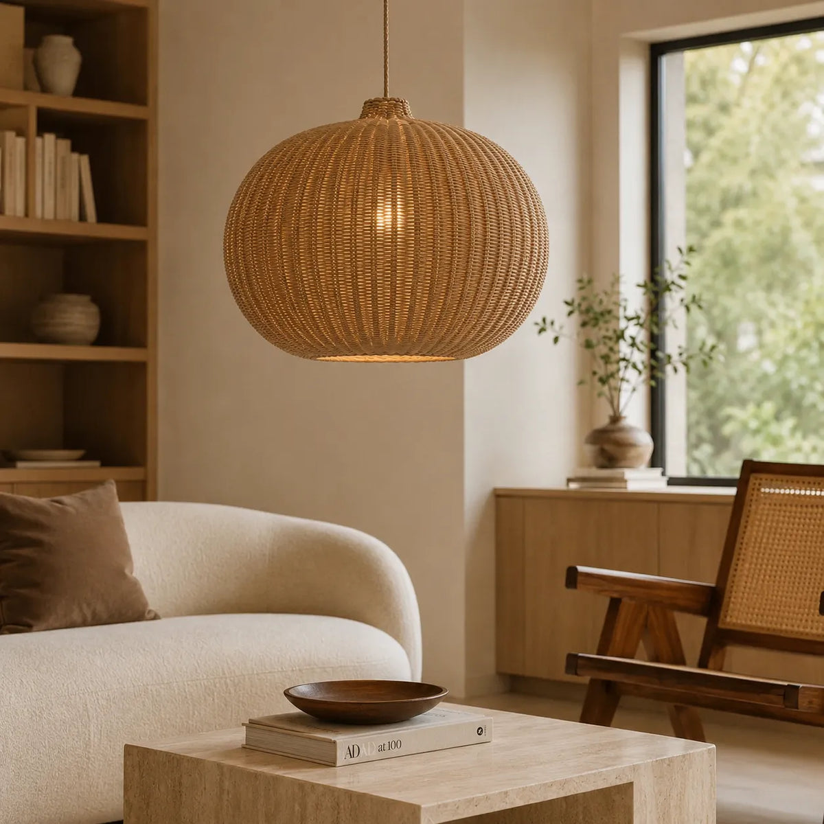 Handgeflochtene Rattan-Pendelleuchte mit verstellbarer Aufhängung für Esszimmer und Wohnbereich