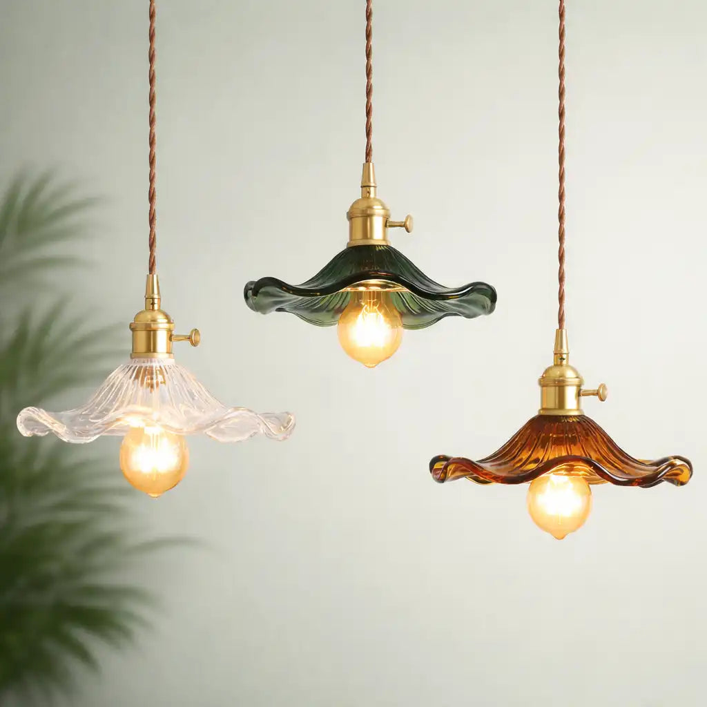 Glass Pendant Light with Modern Floral Design and Adjustable Suspension