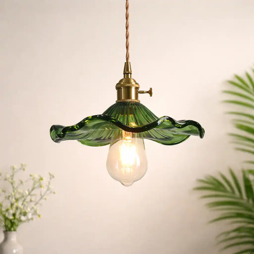 Glass Pendant Light with Modern Floral Design and Adjustable Suspension