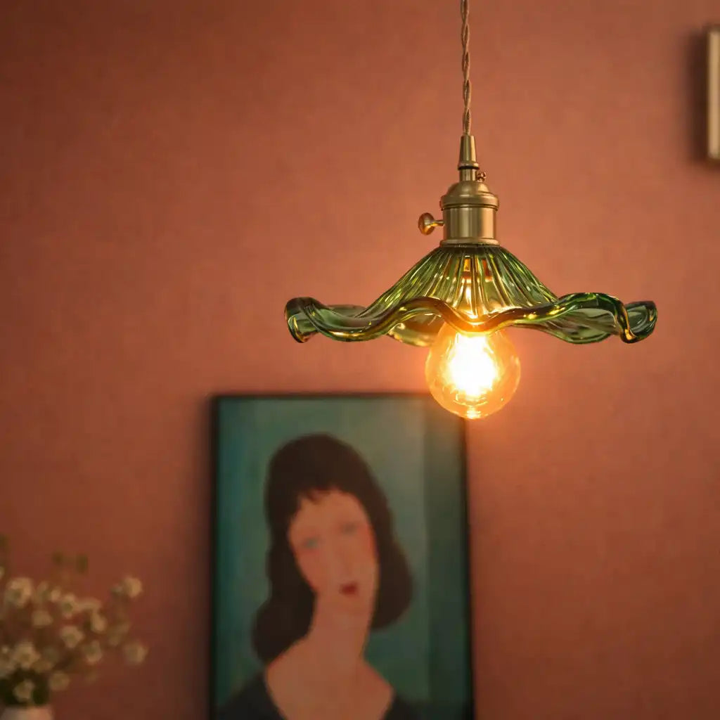 Glass Pendant Light with Modern Floral Design and Adjustable Suspension