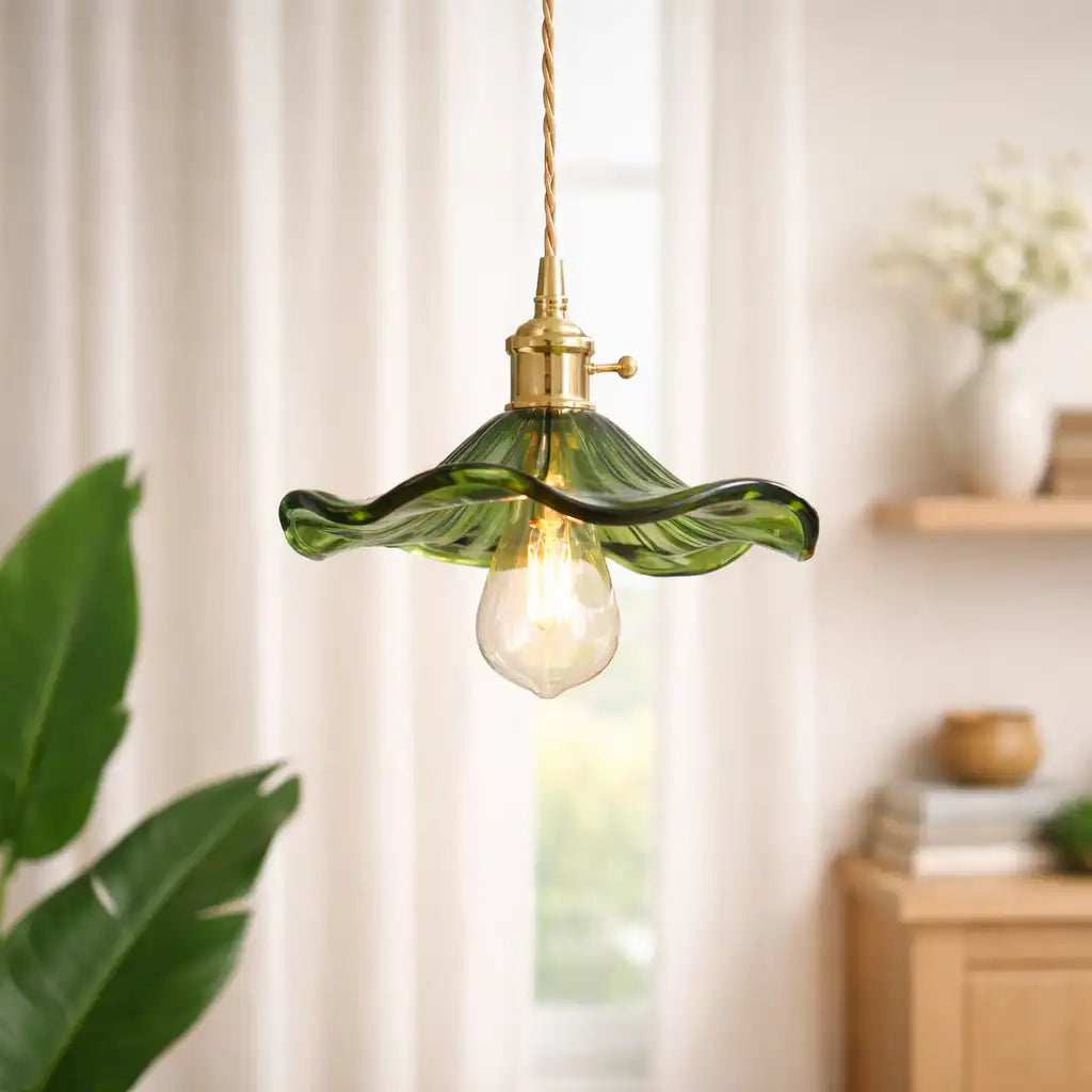 Glass Pendant Light with Modern Floral Design and Adjustable Suspension