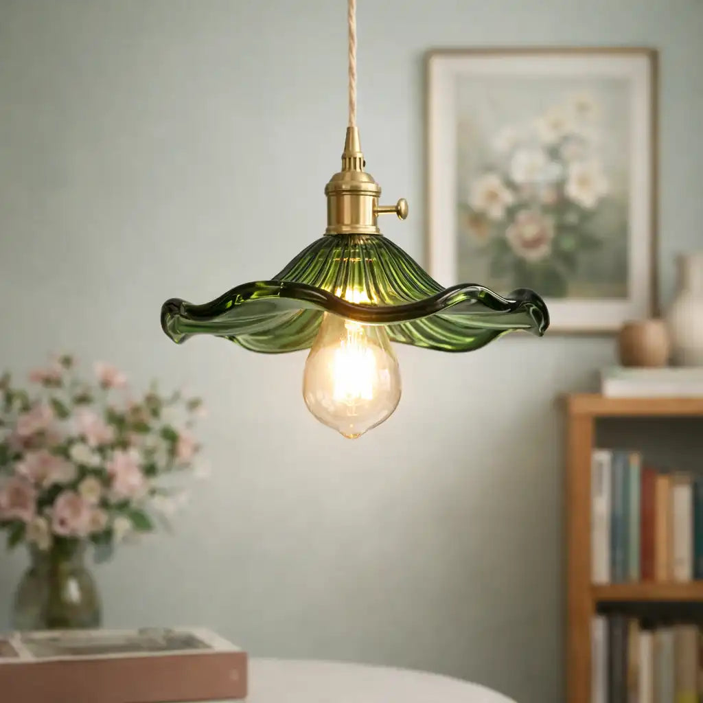 Glass Pendant Light with Modern Floral Design and Adjustable Suspension