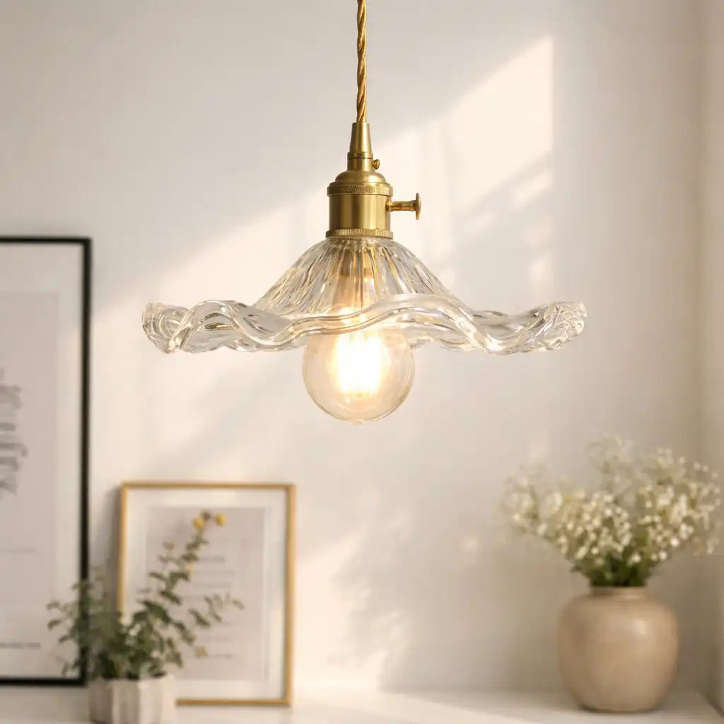 Glass Pendant Light with Modern Floral Design and Adjustable Suspension