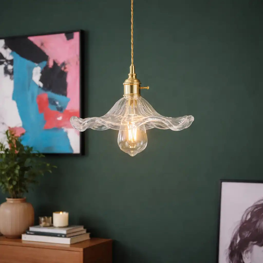 Glass Pendant Light with Modern Floral Design and Adjustable Suspension