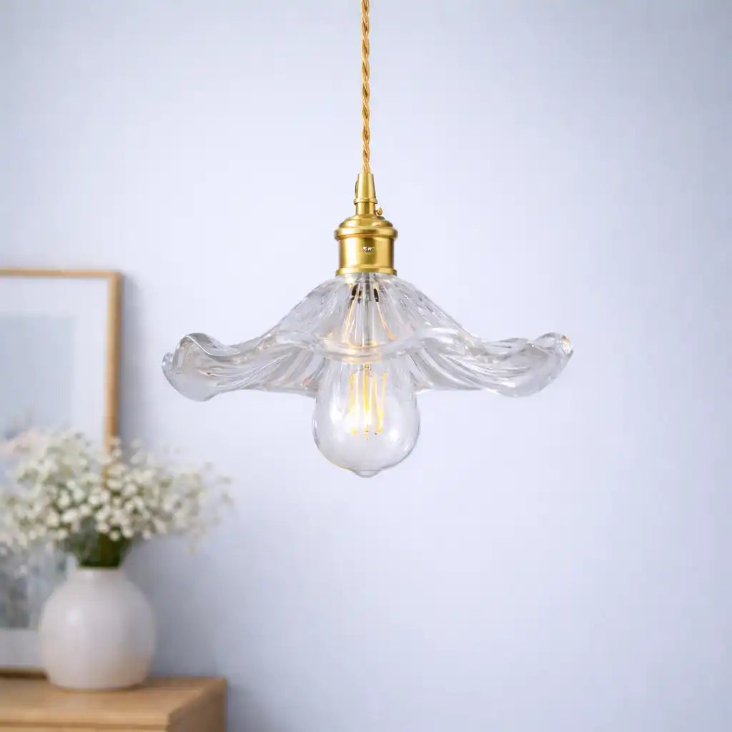 Glass Pendant Light with Modern Floral Design and Adjustable Suspension