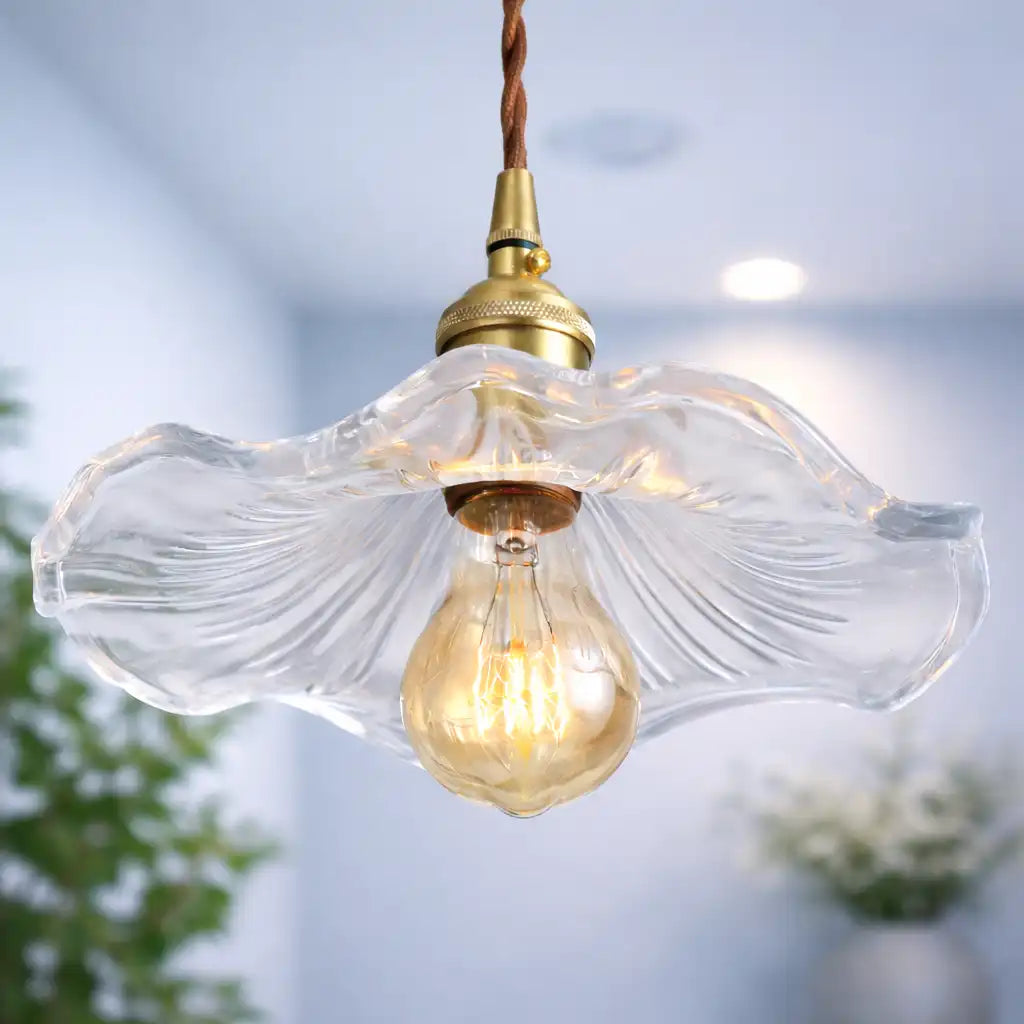 Glass Pendant Light with Modern Floral Design and Adjustable Suspension