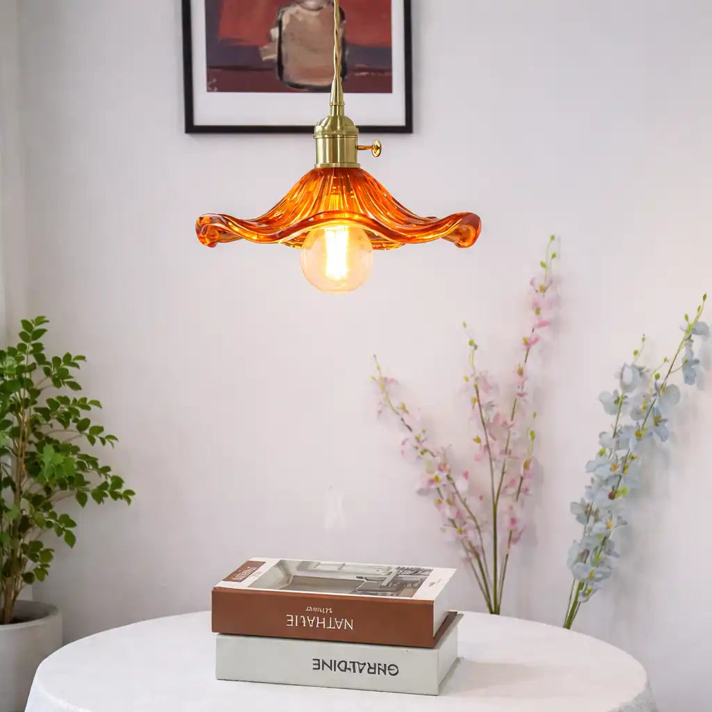 Glass Pendant Light with Modern Floral Design and Adjustable Suspension