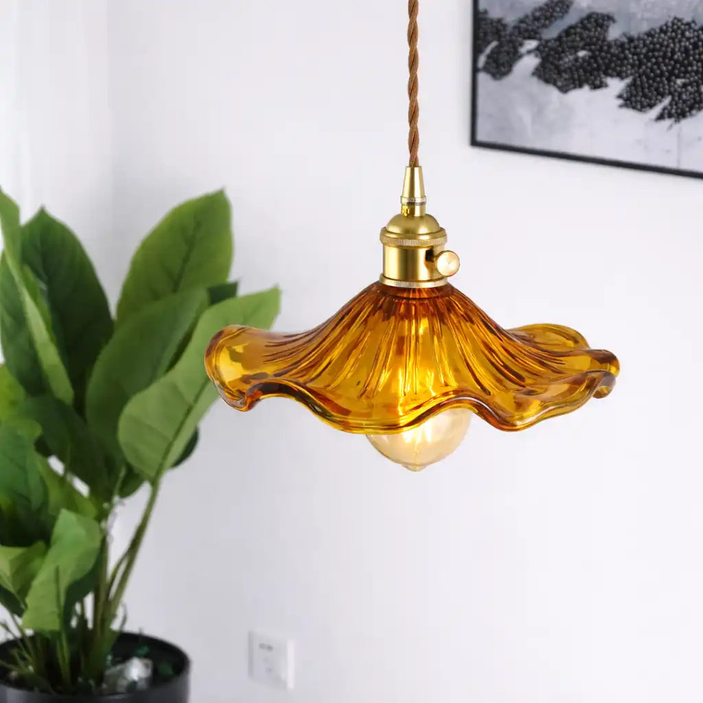 Glass Pendant Light with Modern Floral Design and Adjustable Suspension