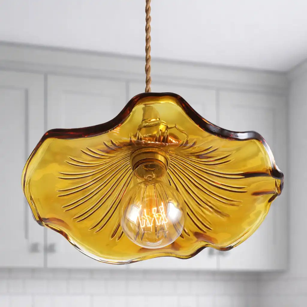 Glass Pendant Light with Modern Floral Design and Adjustable Suspension