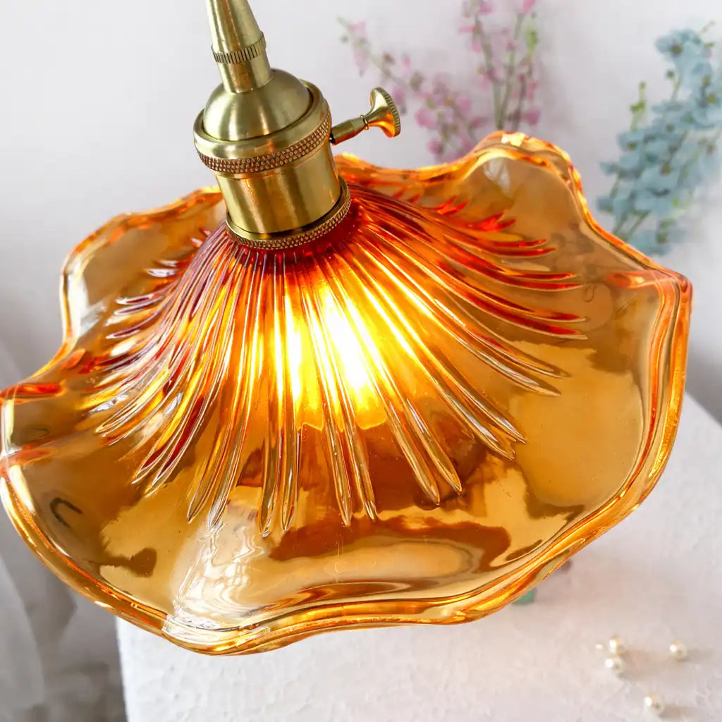 Glass Pendant Light with Modern Floral Design and Adjustable Suspension