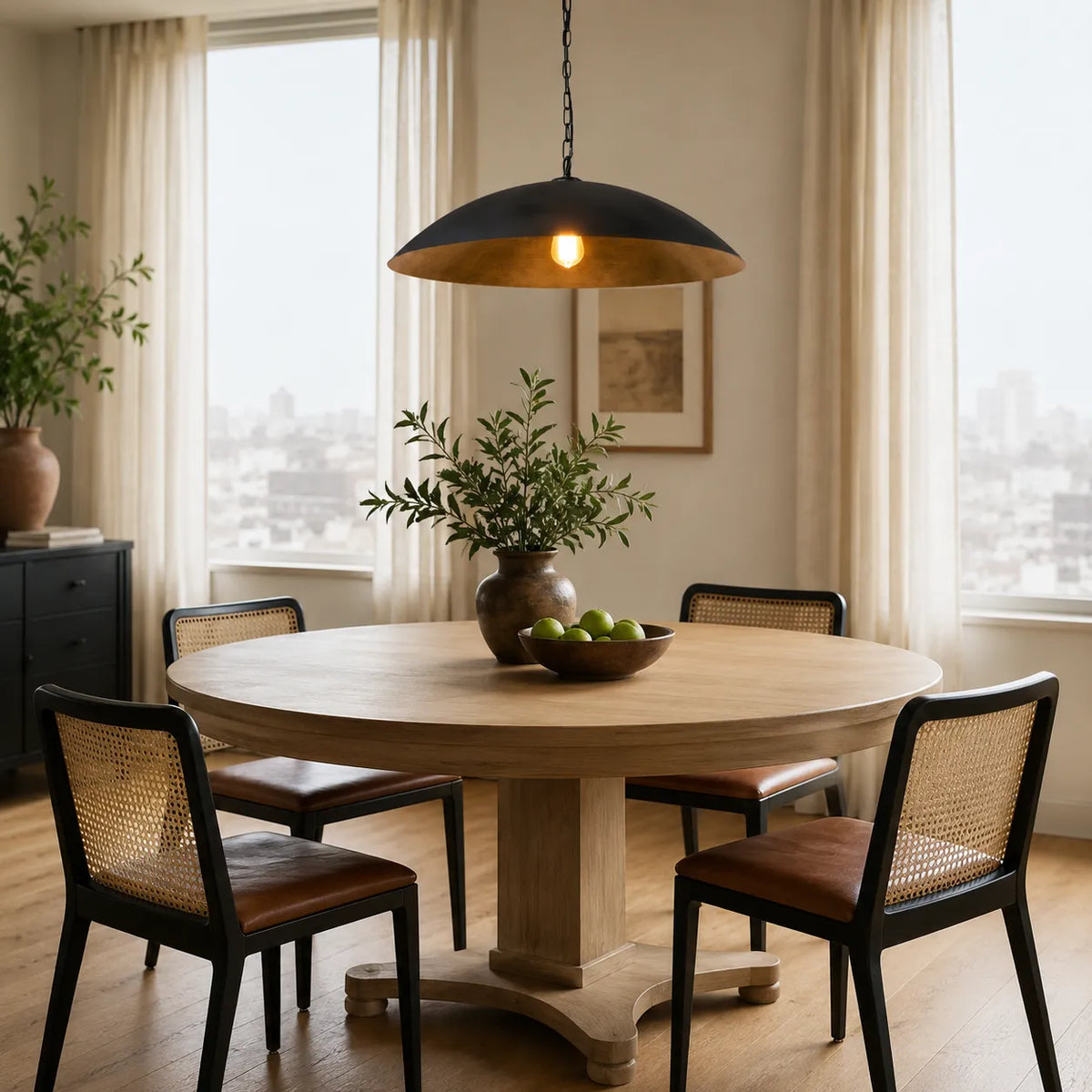 Pendant Light with Oversized Dome Shade and Gold-Lined Interior